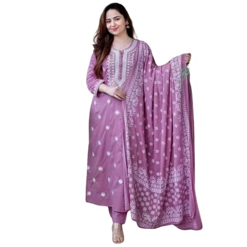 Image of ZANETA Women's Stylish Rayon Printed Kurta and Pant Set with Dupatta|Ethnic Wear|3 /4 Sleeve|Traditional Suit for Ladies