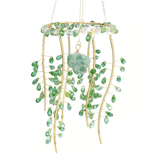 SOFPLATE 1 boîte de Capteurs de Soleil en Cristal pour Fenêtres Plantes Vertes avec Chaîne Perles de Verre Artificielles en Forme de Feuilles Prismes Suspendus Créateurs d'arc en Ciel pour Décoration