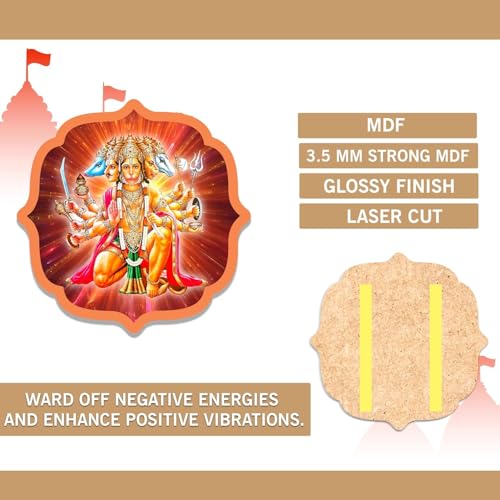 Image of BerryBox Panchmukhi Hanuman MDF Sticker Wall Frame Door Vastu Dosh Rectification Remedy Of Home, Office And Factory MDF Photo Poster with self adhesive tape (Style 4)