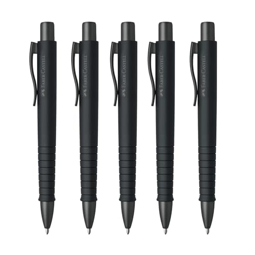 Faber-Castell 205255 - Kugelschreiber Poly Ball Urban Black, 5 Stück, mit auswechselbarer XB Mine, dokumentenecht