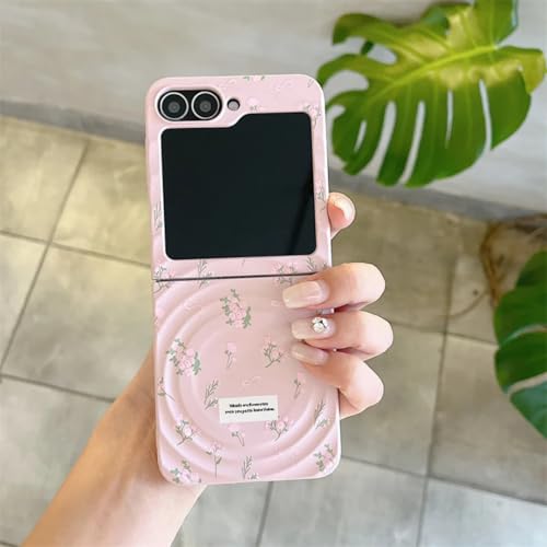 Coque Galaxy Z Flip6 magnétique avec motif fleur et chaîne amovible