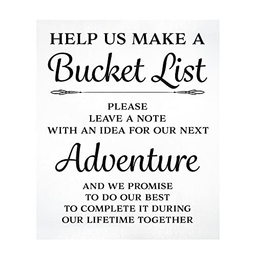 JennyGems Bucket List Wedding Sign, Adventure Decor for Reception, Guest Interaction and Table Decorations, Bride and Groom, White, Made in USA