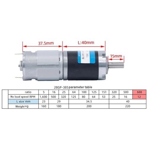 Motorreductor planetario 28GP-385 regulable de 12V 24V reversible 3