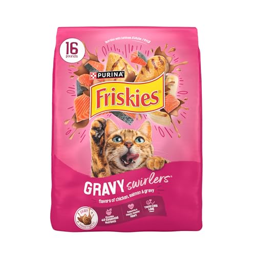 Purina Friskies Gravy Swirlers with Flavors of Chicken, Salmon and Gravy Dry Cat Food - 16 Lb. Bag