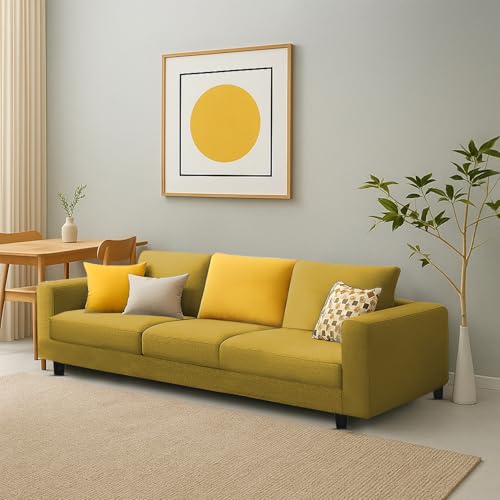 Image of Galib 3 Seater Sofa Set for Living Room (Yellow Fabric) Premium Fabric Sofa Set