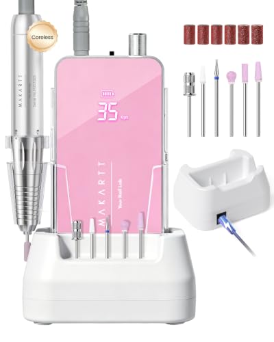 Makartt Professional Nail Drill for Nail Techs: 35000RPM E-File, Pink