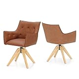 Best Villa Esszimmerstühle 2er Set, Stuhl Esszimmer Drehbar, Ultimativer Komfort, Esstisch Stühle mit Armlehne für Esszimmer, Wohnzimmer und Arbeitszimmer, Braun