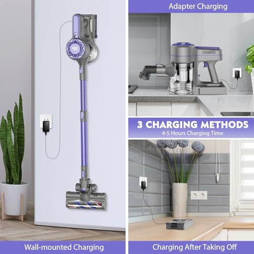 Image of Cordless Vacuum Cleaner, 6 in 1 Lightweight Stick Vacuum with Rechargeable Battery, Handheld Conversion, LED Headlights & 180 Swivel Brush, for Hardwood Floor Carpet Pet Hair Stairs Car(Lilac Purple)