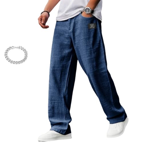 Cocoparo Mens Pants, Cocoparo Mens Casual Hemp Fabric Pants, Mokaloha Drawstring Loose Elastic Waist Pocket Trousers