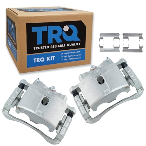 Image of TRQ Driver and Passenger Side Brake Caliper Set Caliper Brackets Hardware Compatible with 99-04 Chevrolet Silverado 1500 01-10 Silverado 2500 HD 03-06 Express 2500 Van 7300LB GVW 99-04