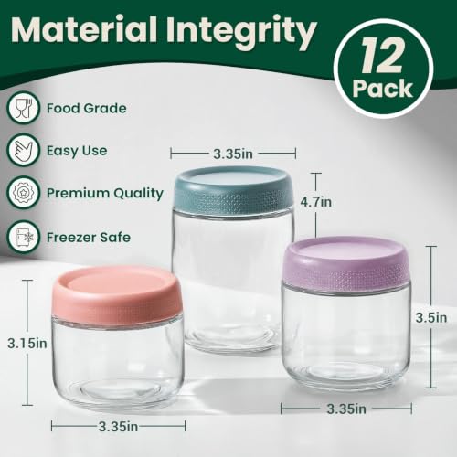 Image of NETANY 12 Pack Overnight Oats Containers with Lids, 16oz & 10oz & 8oz Mason Glass Jars