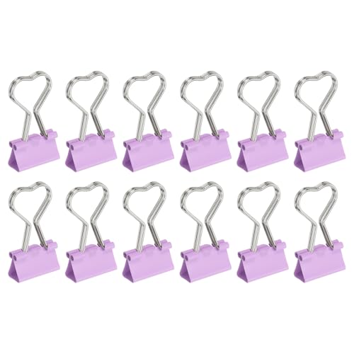 PATIKIL 12Pcs Small Binder Clips, Heart Shape Cute Binder Clips Paper Clamps Bulk for Paper Bookmarks Planner Notes Letter Journals Office Supplies Bags Crafts, Purple