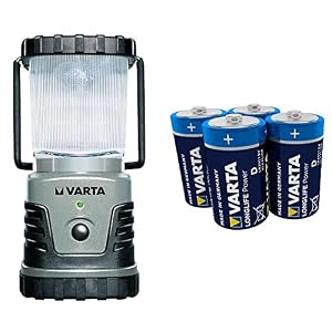 VARTA 4 Watt LED Camping Lantern L20 3D Camping Lamp Garden Lantern Tent Lamp Lantern Lamp Torch Splashproof & Longlife Power D Mono LR20 Battery (Pack of 4)