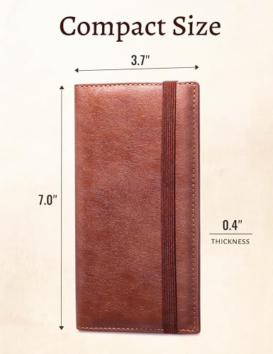 Image of Yarnic Checkbook Cover for Personal Checkbook Holder | Check Book Covers with Pen Holder & Built-in Clear Plastic Divider for Duplicate Checks (Dark Brown)