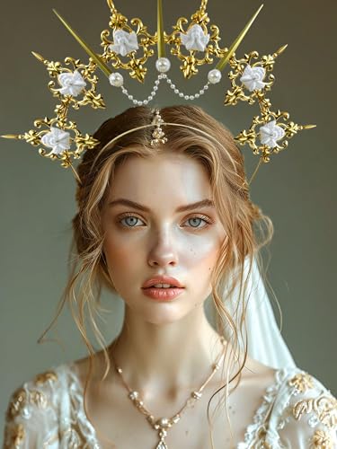 Roaring Good Time Golden Halo Crown Spiked Crown Sunburst Headpiece Goddess Costume for Wedding Photoshoot Cosplay Festival Costume Cosplay for Halloween Christmas
