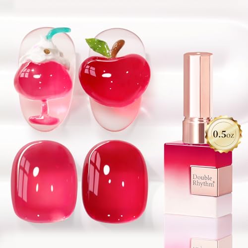 Double Rhythm Translucent Gel Polish Sheer Neutral Natural Light Milky Same Color Same Bottle 15ML Jelly Nail Polish Nail Art DIY at Home (Pink Clear-A1323)