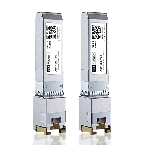 H!Fiber 10Gb SFP+ to RJ45 Module, 80 Meters, Low Power Consumption 10Gbase-T Ethernet SFP+ Copper Transceiver for Cisco, Meraki, MikroTik, Ubiquiti, Unifi, Netgear, QNAP and More, Cat6a/7/8, 2 Pack