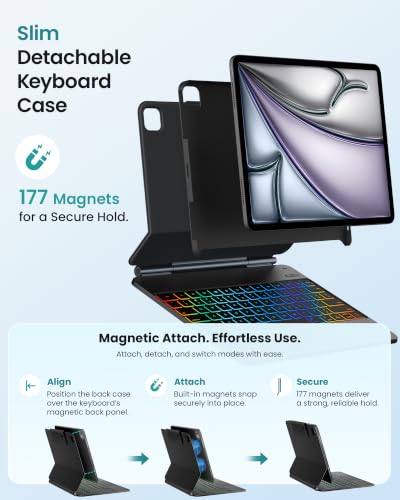 Image of typecase Edge+ Keyboard Case for iPad Air 13 inch(M4 /M3 /M2, 2026 /2025 /2024) & iPad Pro 12.9 inch(3 /4 /5 /6th Gen), Ultra-Slim Detachable Case, Portrait & Typing Modes, 11-Color Backlight, Magnetic Stand, Black