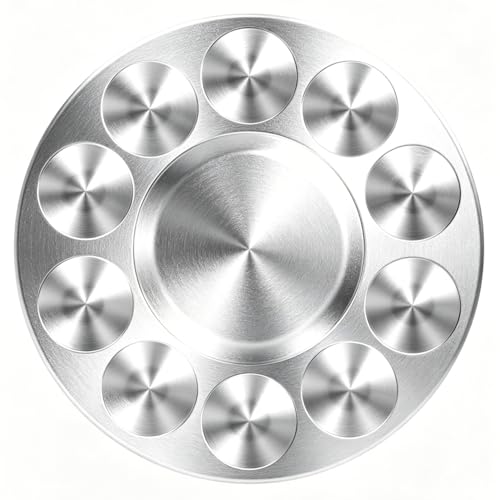 JKJF 2 Pcs Round Paint Tray Palettes, Metal 10 Well, for Artist Watercolours DIY Craft Professional Art Painting