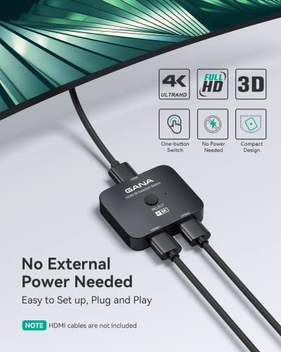 GANA HDMI 2.1 Switch, 8K HDMI Switcher Splitter Bi-Directional 2 in 1 Out, 4K@120Hz,8K@60Hz, 48Gbps Aluminum Ultra HD HDMI Hub Compatible with PS5/4,Xbox,Roku,Apple TV,Fire Stick