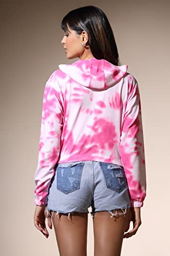 Image of Leriya Fashion Tops for Women | Stretchable Lycra Tie-Dye Print Hoodie Neck Short Western Tops for Girls | Hoodies with Loose Fit Ladies Top | Perfect for Casual | Travel