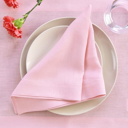 Solino Home Linen Napkins Set of 4-100% Pure Linen Pink Lemonade Dinner Napkins Cloth 20 x 20 Inch for Mothers Day, Spring, Summer - Fete, Handcrafted and Machine Washable - Thumbnail 2