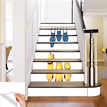 GADGETS WRAPPrinted Little Guys Drying Clothes Steps Sticker Removable Stair Sticker Floor Wall Decor Decals Sticker