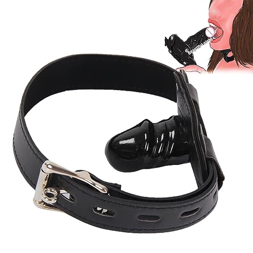 Dildo Mund Gag Penis Gag Bondage Leder Abschließbare SM Dildo Fetisch sexy Einstellbare Einschränkungen BDSM Sklaven Spielzeug (Kurz, Schwarz)