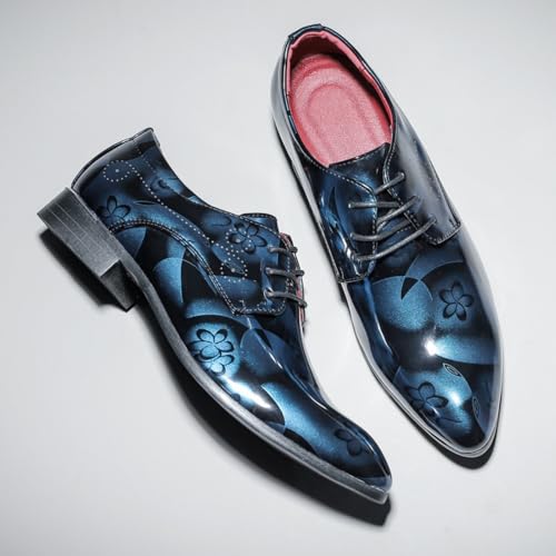 Men's Fashion Dress Oxfords - Pointed Toe, Floral Patent Leather, Lace - Up Design, Ideal for Formal & Stylish Occasions2