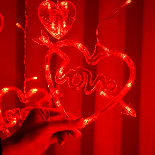 Lolstar Valentine's Day Window Lights,138 Leds Red Heart-Shaped With Love Sign Hanging String Lights,Usb Powered Remote 8 Flashing Modes And Timer Function Curtain Lights For Valentines Day Decoration #TOP4