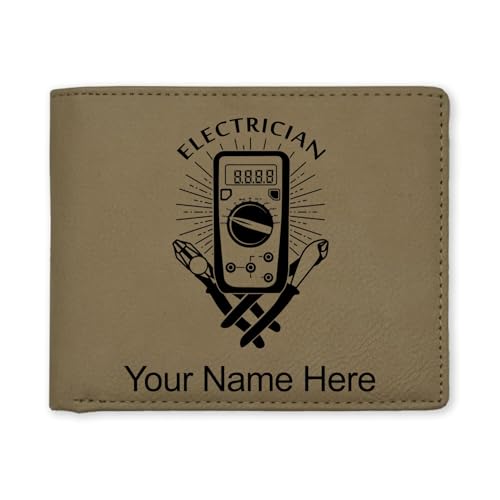 LaserGram Faux Leather Bi-Fold Wallet, Electrician, Personalized Engraving Included (Light Brown)