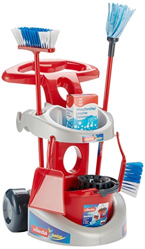 Theo Klein 6721 Vileda Besenwagen I Die Garnitur mit robustem Zubehör inkl. Wischmop Eimer Besen u.v.m. I Maße: 36 cm x 46 cm x 53 cm I Spielzeug für Kinder ab DREI Jahren