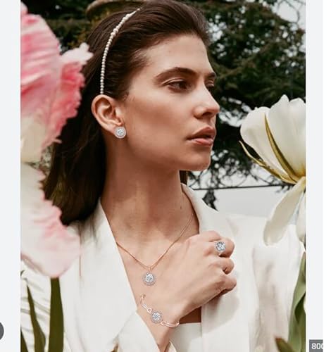 Women 4Pieces Cubic Zirconia Jewellery Set Rhinestone Necklace Earrings Bracelet Ring3