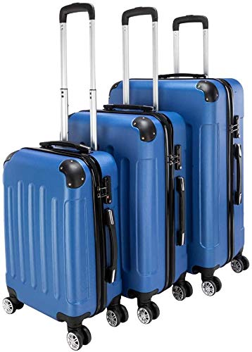 Luggage 3 Piece Set, Portable ABS Durable Trolley Suitcase Spinner Hardshell Lightweight Luggage 20" / 24" / 28" (Dark Blue)2