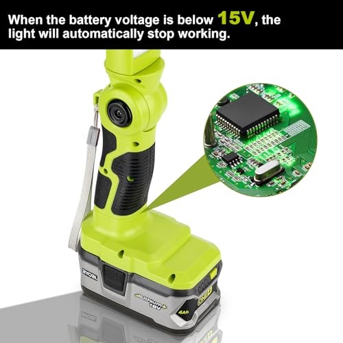 Image of YEX-BUR LED Work Light for Ryobi 18V Battery, 12W 1000LM Protable Flashlight with Low Voltage Protection 270 Rotating Wide-Angle Lighting for Workshop, Camping, Outdoor