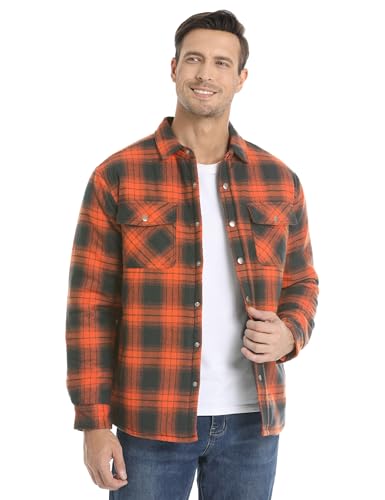 MAGNIVIT Mens Flannel Shirt Jacket Plaid Quilted Lined Coat Button Down Shirts Jacket Casual Winter Coat with Pocket3