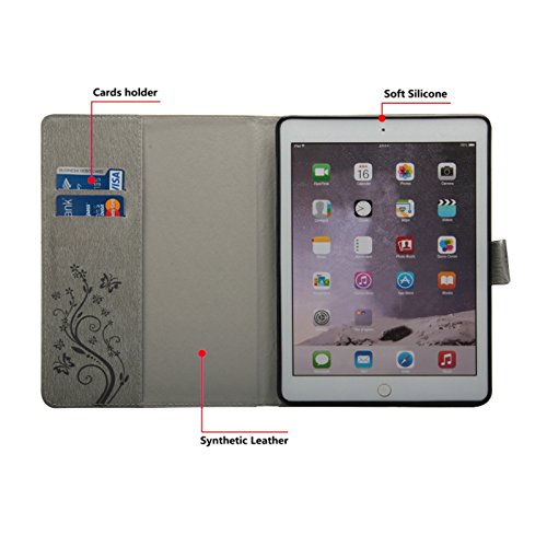 Dteck Butterfly Case For Apple Ipad Tablet (Include 6Th Generation 2018 /Ipad 5Th Generation 2017 /Air 2 2014 /Air 2013, 9.7-Inch), Slim Lightweight Leather Wallet Flip Cover With Stylus Pen (Gray) #TOP4