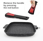 RANXINGST Poêle à griller avec poignée amovible, 10" Pantalon sans bâton avec couvercle carré Steak en aluminium moulé, sans danger four - noir
