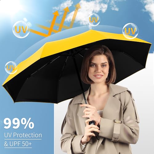 Image of Seniny Windproof Travel Umbrella, Automatic Umbrellas for Rain, Portable & Compact Umbrellas for Backpack, Strong UV for Protection, Folding Small Sun Umbrella for Car, Walking, Coral Pink, 38 inches