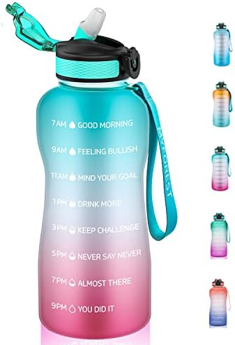 MYFOREST Water Bottle with Straw BPA Free, 2.2Litre Sport Drinks Bottle with Times, 2200ml Leakproof Sports Water Bottle with Flip Top Lid for Gym, Yoga, Camping