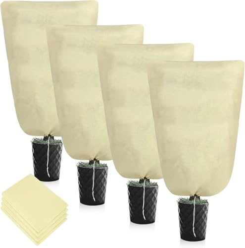 YTOPRO Plant Fleece Frost Protection with Zipper Drawstring,Garden Fleece Frost Protection,Frost Protection for Outdoor Plants,Plant Covers for Winter (4Pack-100x80CM)