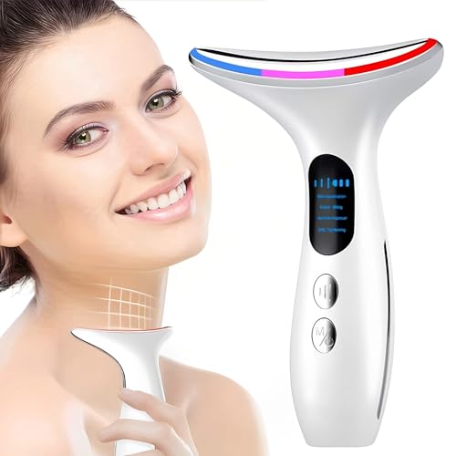 WYFCR 4 in 1 Masajeador Cara Cuello Antiarrugas, Cuatro métodos de iluminación，Masajeador Facial Reafirmante Mujer con Calor Lifting para Aclarar Líneas dispositivo de elevación facial(Blanco)