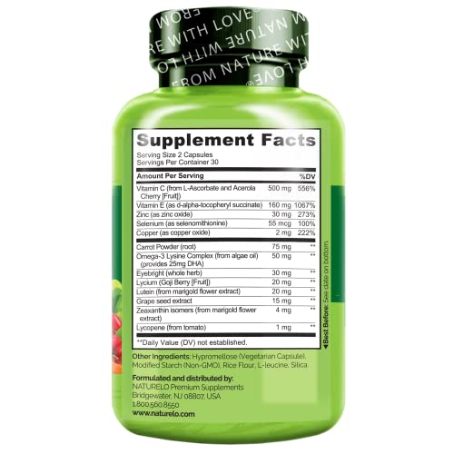 image for NATURELO Eye Vitamins - AREDS 2 Formula Nutrients with Lutein, Zeaxant