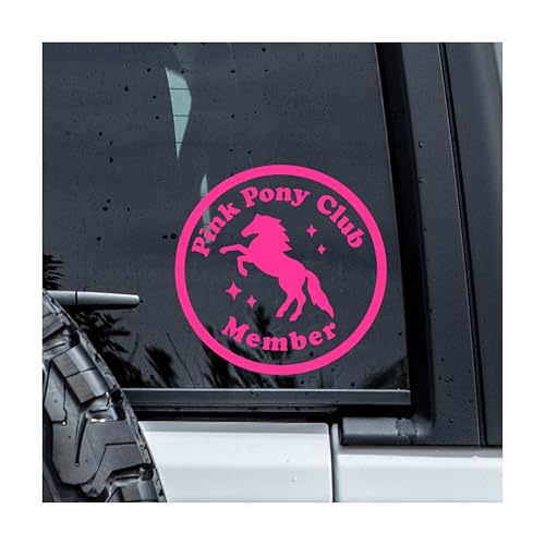 MYMKO Pink Pony Club Decal, Aesthetic Horse Car Window Decals, 6 Inches UV DTF Tranfer Car Stickers, Girly Weatherproof Car Truck Window Bumper Sticker, Cowgirls Car Decals for Girl Boy Teenager