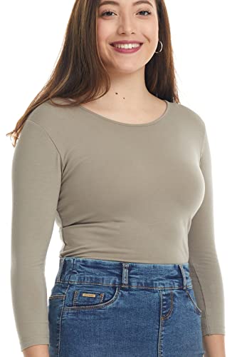Image of ESTEEZ Women's 3 /4 Sleeve Wide Neck Layering T-Shirt - Modest Cotton Stretch Fitted Base Layer Top