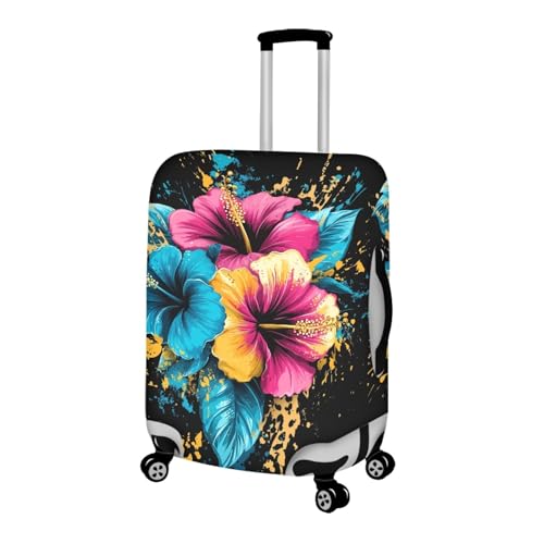 Housse de valise XL fleur bleue rose en spandex lavable - 3
