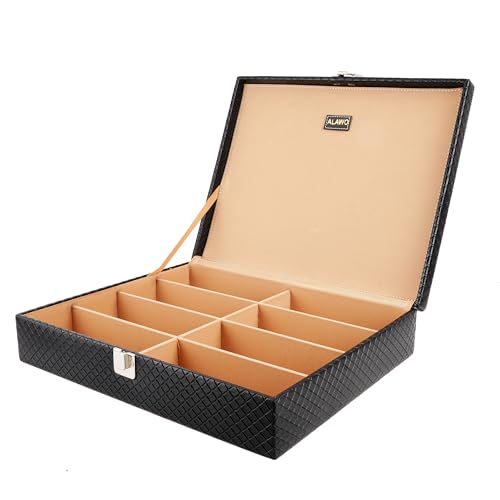 ALAWO Presence 8 slots Sunglasses Box Case Organizer Holder in Black & Cream color in PU Leather (B0CW62ZCJ7) Amazon Price History, Amazon Price Tracker