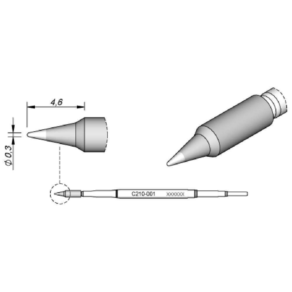 JBC Grot lutowniczy seria C210, okrągły kształt, C210001/Ø 0,3 mm, prosty C210001 (wkład lutowniczy, wkład lutowniczy, końcówka lutownicza, wkład lutowniczy T210-A AD2210 2210 C210)