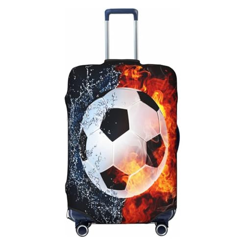 Football Soccer Ball Fire Water Luggage Cover for Suitcase, Suitcase Cover Protector Fit 18-21 Inch Luggage Travel Accessories, S