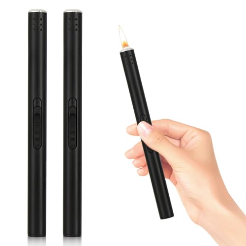 2X Stabfeuerzeug, Stabfeuerzeug Gas Nachfüllbar, Winddicht Feuerzeug Lang für Camping im Freien, Grill, Küche, Geschenke für Männer (Verkauft ohne Butangas, Bitte vor Gebrauch Aufblasen)